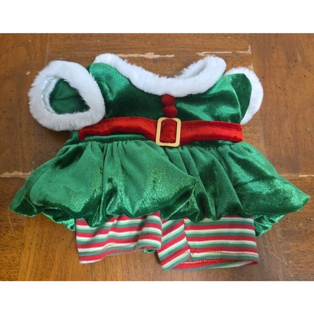 Build A Bear Outfit Elf Dress Costume One Piece Christmas Red Green BABW